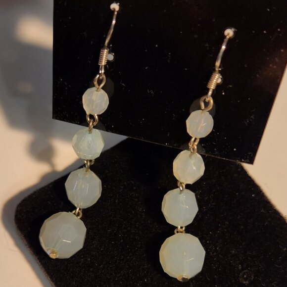 One Pair of Seafoam Green Bead & Silver Dangle Earrings - Picture 2 of 3